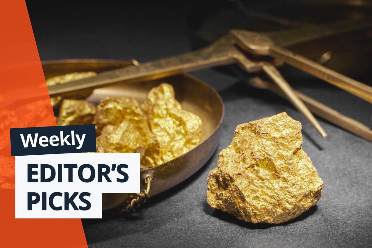 Gold nuggets and scales with "Weekly Editor's Picks" text overlay.