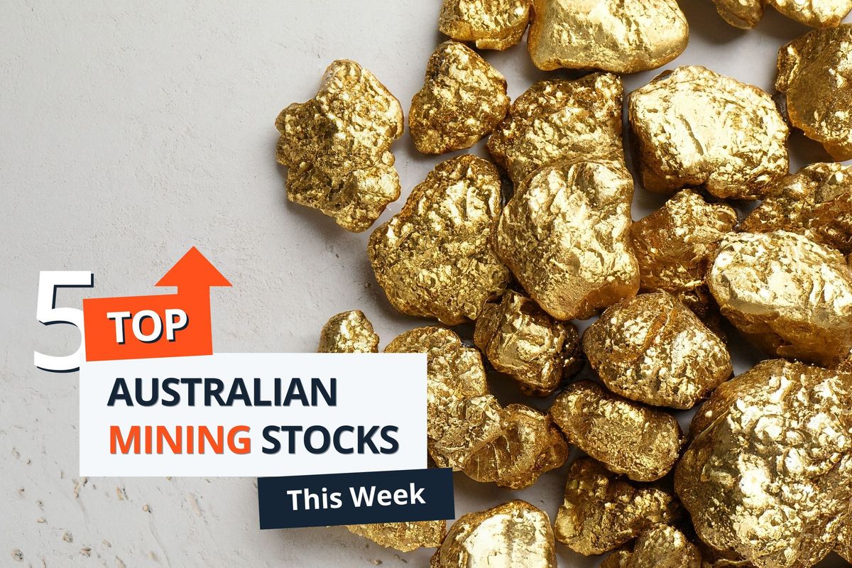 Gold nuggets beside text: "5 Top Australian Mining Stocks This Week."