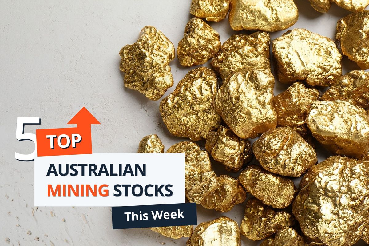 Gold nuggets with text: "5 Top Australian Mining Stocks This Week."
