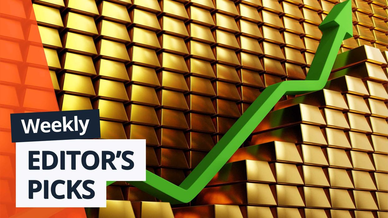 Golden bars background with a rising green arrow; text: "Weekly Editor's Picks."