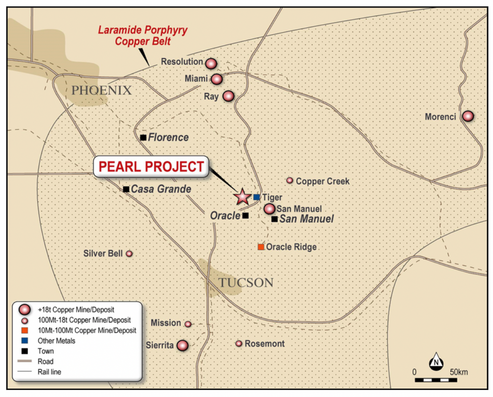 Golden Mile Resources Pearl copper project in Arizona