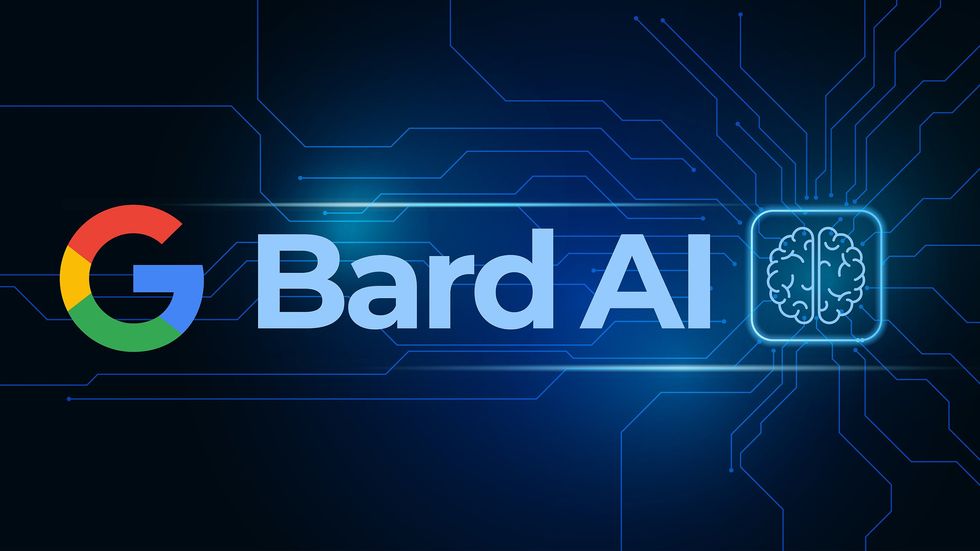 google logo beside the words "bard ai" in front of a computer circuit.