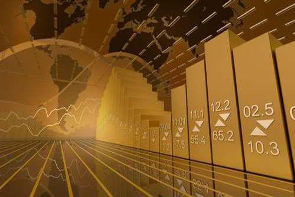 graphic showing stock charts coloured gold