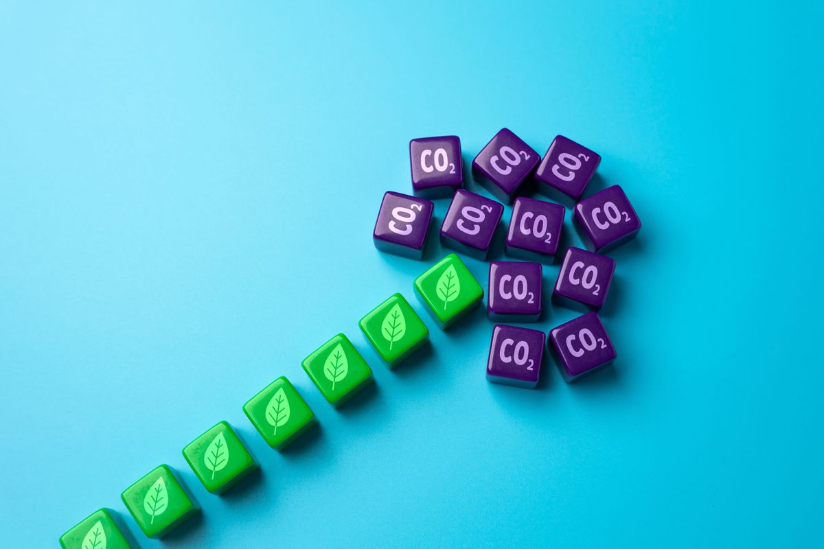 Green blocks with leaves on them push purple blocks with "CO2" written on them.