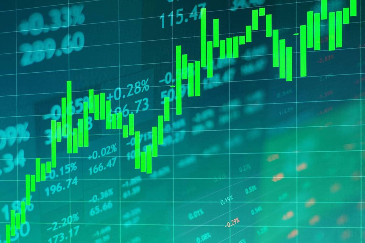 Green financial chart with upward trend.