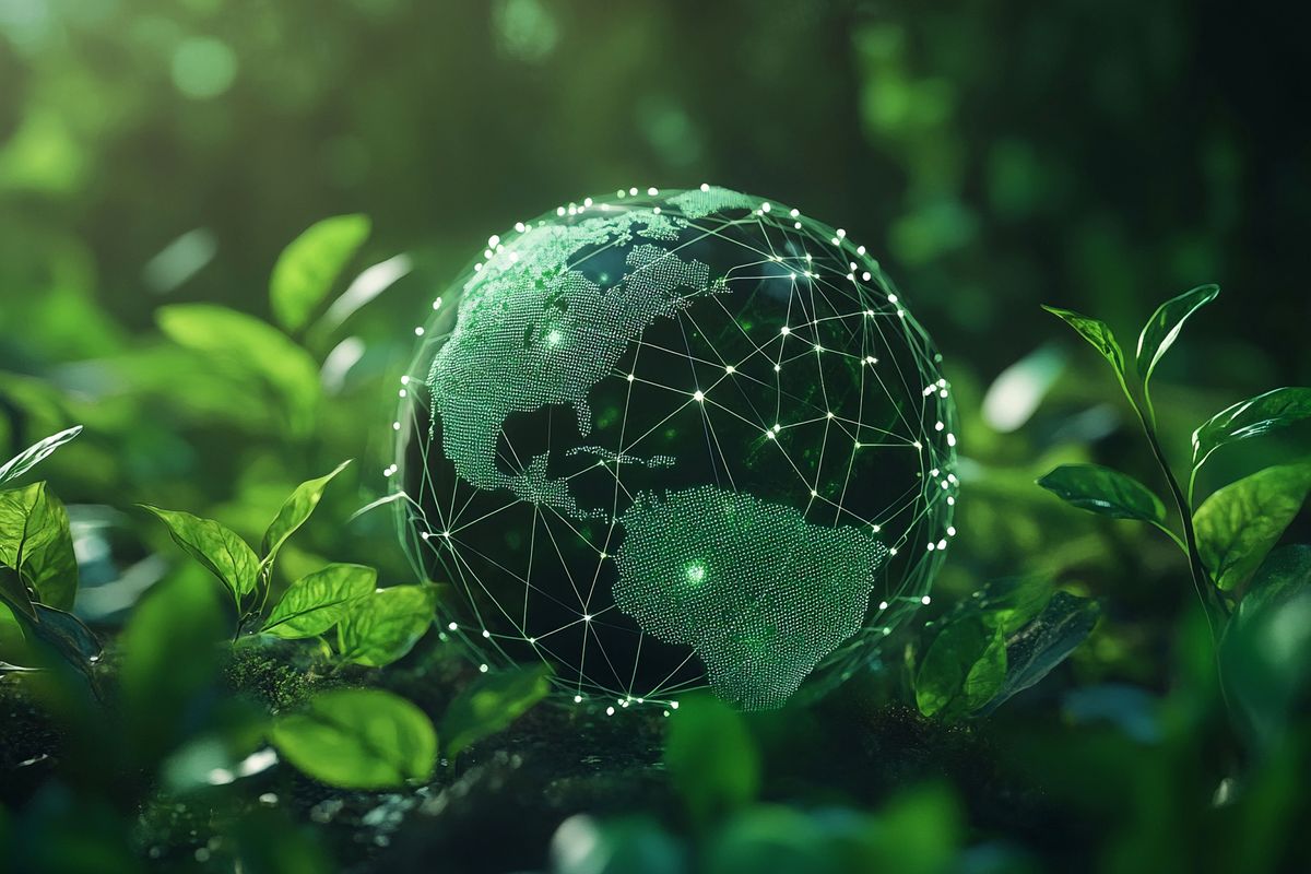 Green globe among leaves.