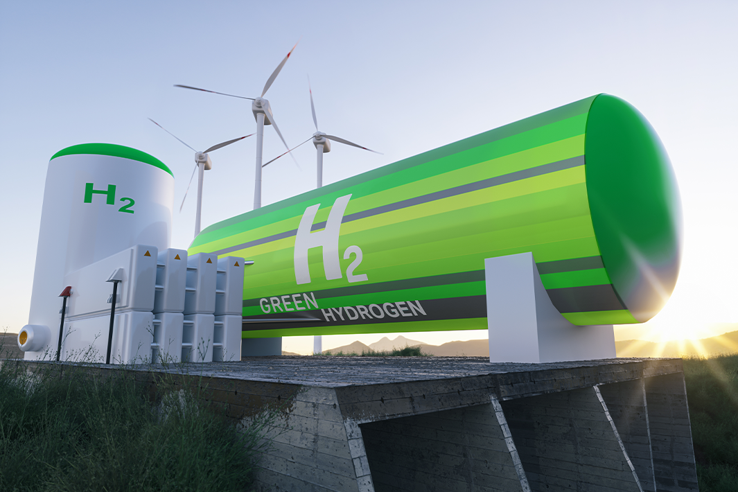 Green hydrogen renewable energy production facility.
