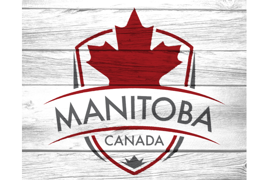 grey wood panels with a design that says "Manitoba, Canada" below a maple leaf