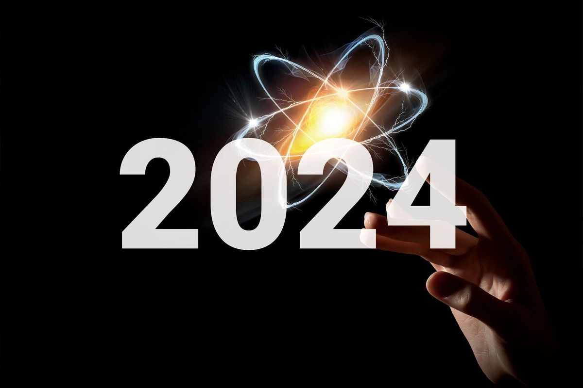 hand reaching out to atom with 2024 overlay