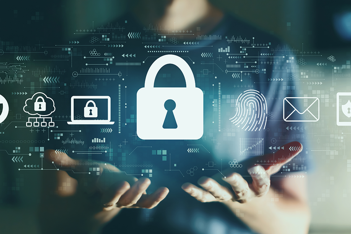 hands with cybersecurity graphics