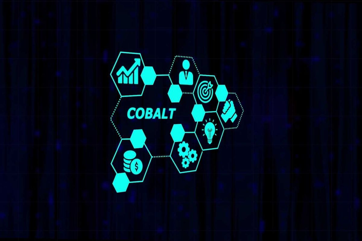 Hexagonal icons and text saying "cobalt" on a dark digital background.