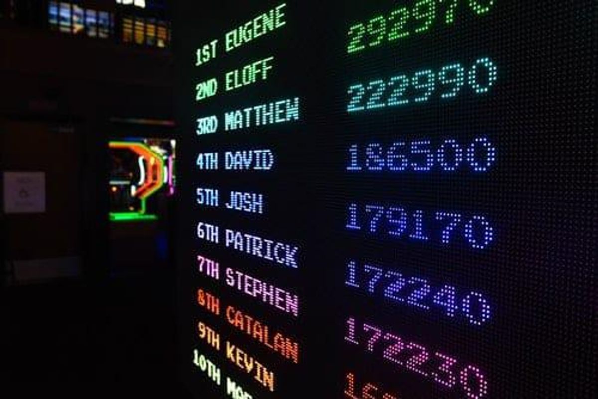 high score list created with coloured LED lights