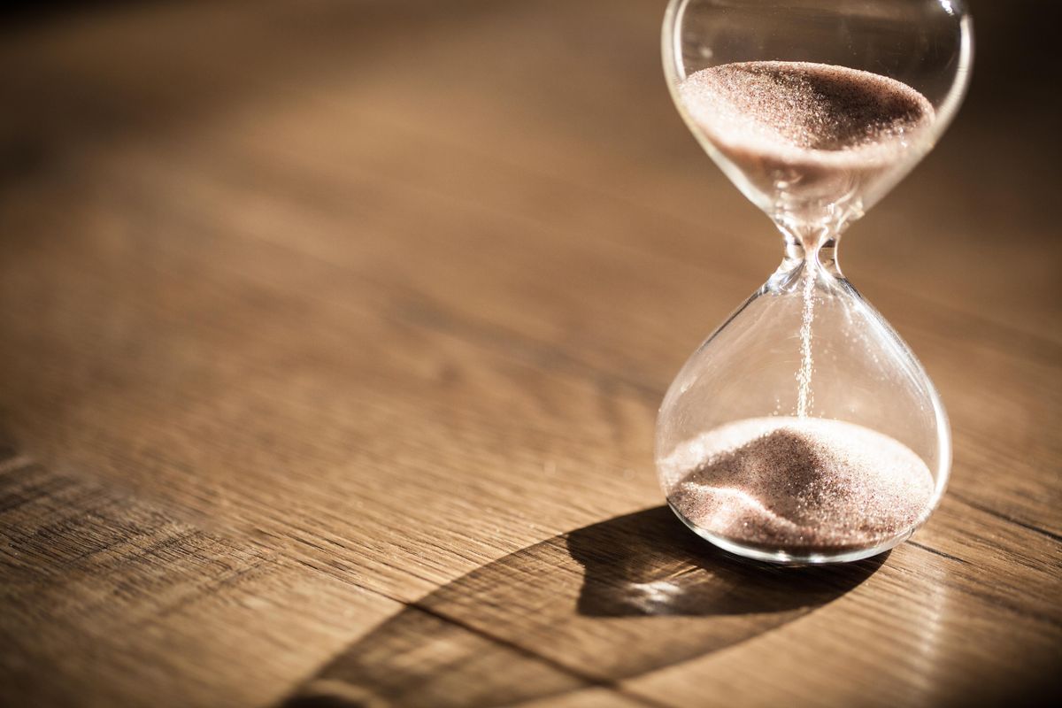 hourglass at about halfway