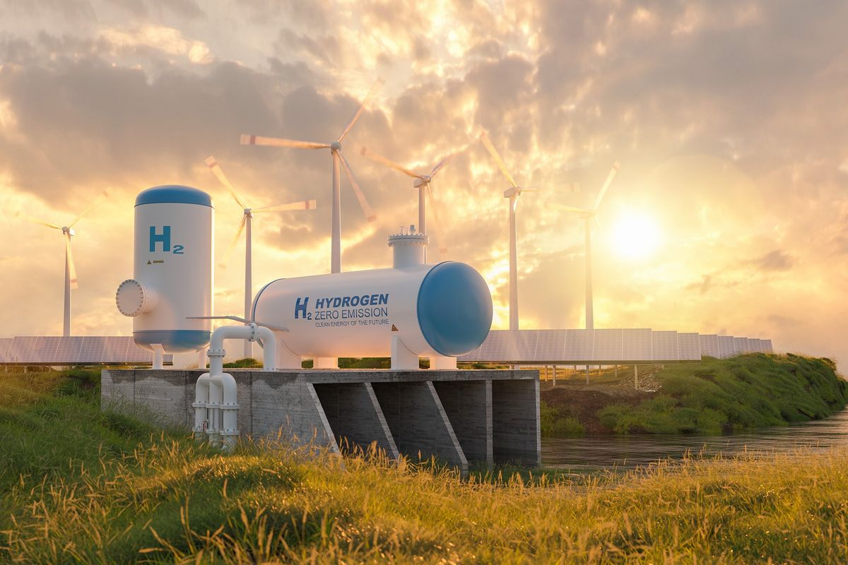 Hydrogen gas tank at renewable energy production facility.