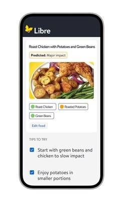 Abbott's Libre Assist app feature uses a color-coded rating system – green for minor, yellow for moderate, and orange for major – to illustrate the food's potential glucose impact.