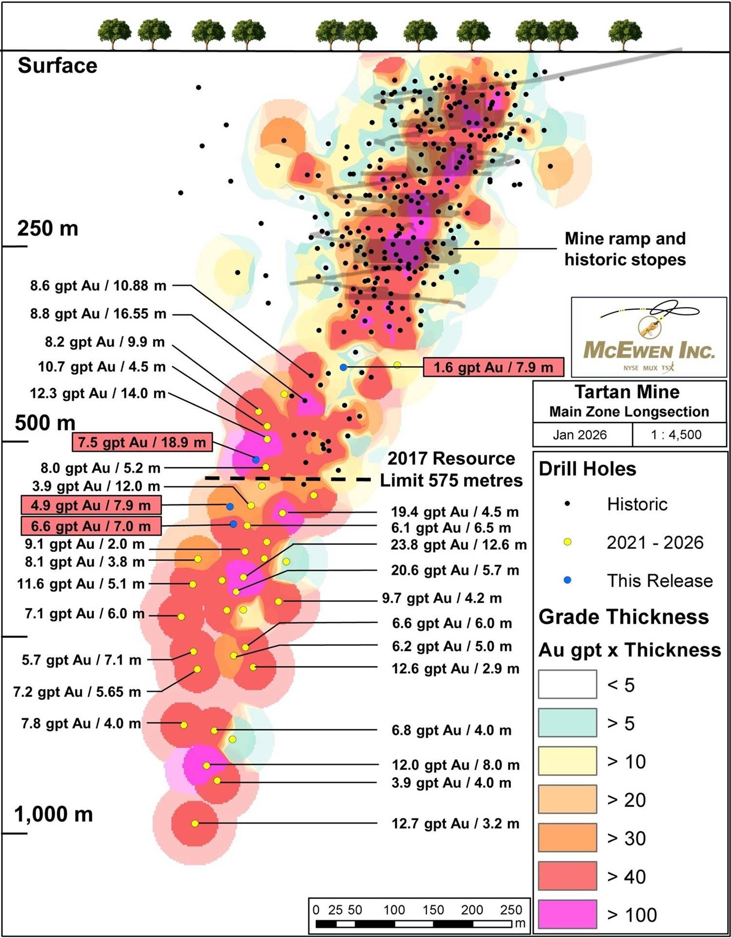 Figure 3: Long Section of Tartan Mine's Main Zone.