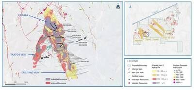 Figure 1: Plan map Copala structure with the location of the geotechnical holes. (CNW Group/Vizsla Silver Corp.)