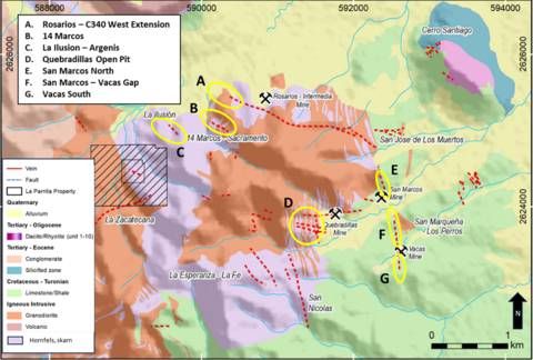 Figure 1: La Parrilla Surface Exploration Targets