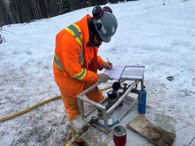 Figure 2.2 – Hydrology drilling, water well logging, snow clearing, and water flow monitoring at West Joe (L-R) (CNW Group/Power Metals Corp.)