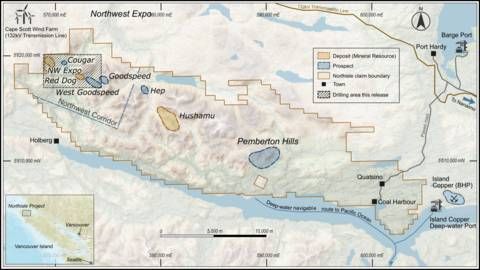 Figure 1. North Island Property Showing Deposits and Targets