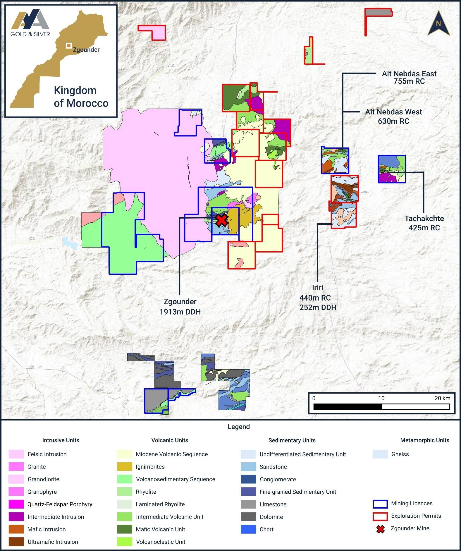 Figure 3: Location of Drill Holes at Zgounder Regional Exploration.