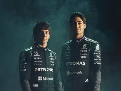 Kimi Antonelli and George Russell in Driver Kits with Microsoft Logo