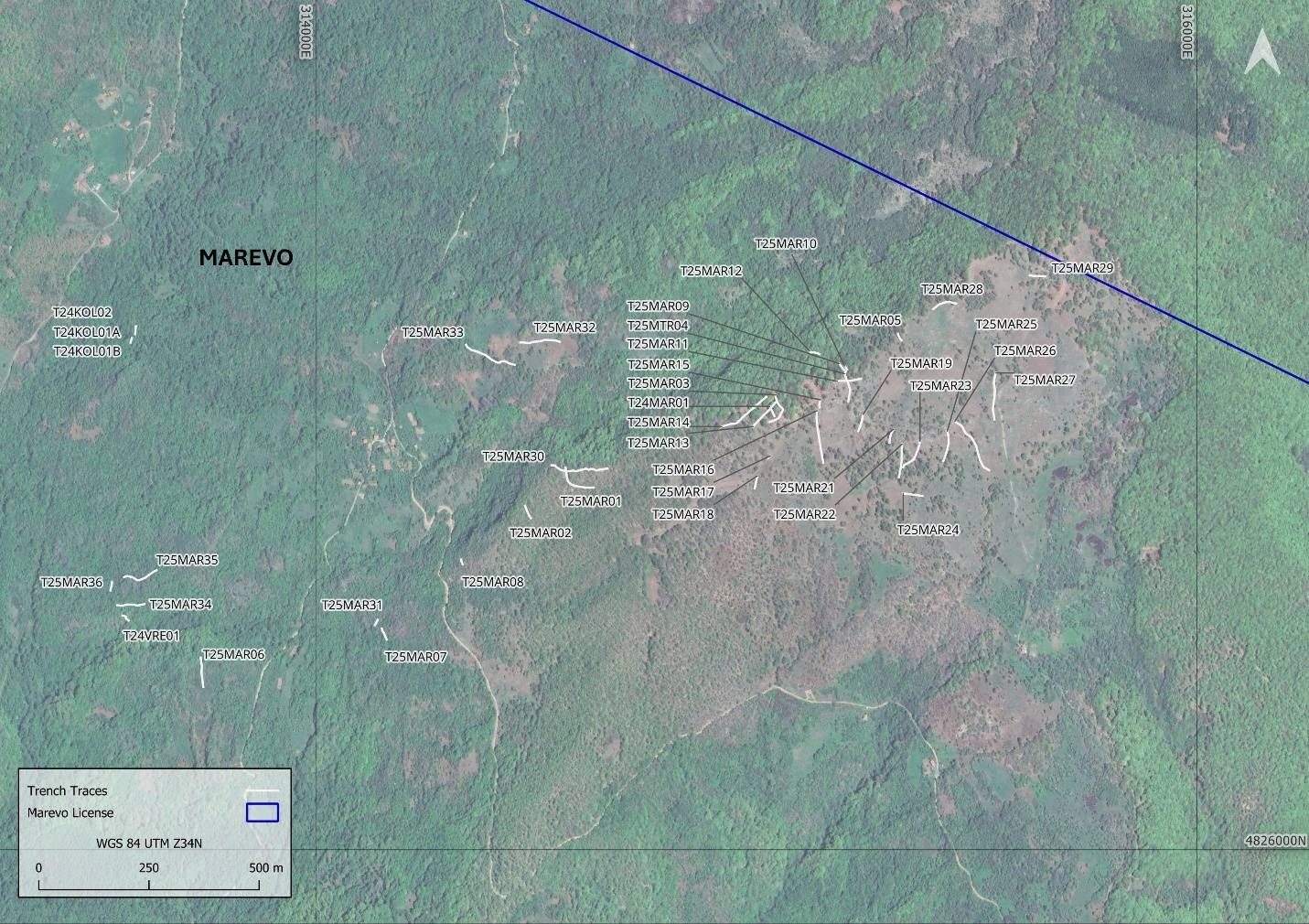 Figure 3: Trenching plan at the Vrela-Kremin trend, Marevo license area.