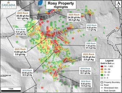 Rosy Highlights (CNW Group/Cascadia Minerals Ltd.)