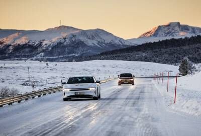 A Lucid Air Grand Touring achieved the longest range in this year's Norges Automobil-Forbund (NAF) Winter Test 