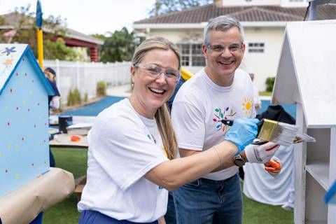 PPG leaders joined Heart of America to refresh Kids in Distress in Fort Lauderdale, transforming the campus and foster family homes with new paint, furniture, outdoor improvements and a vibrant mural.