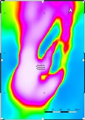 Figure 2: Aeromagnetic Image Showing Prominent North-South Magnetic Feature and Interpreted Folding (CNW Group/Nican Ltd.) Figure 2: Aeromagnetic Image Showing Prominent North-South Magnetic Feature and Interpreted Folding (CNW Group/Nican Ltd.)
