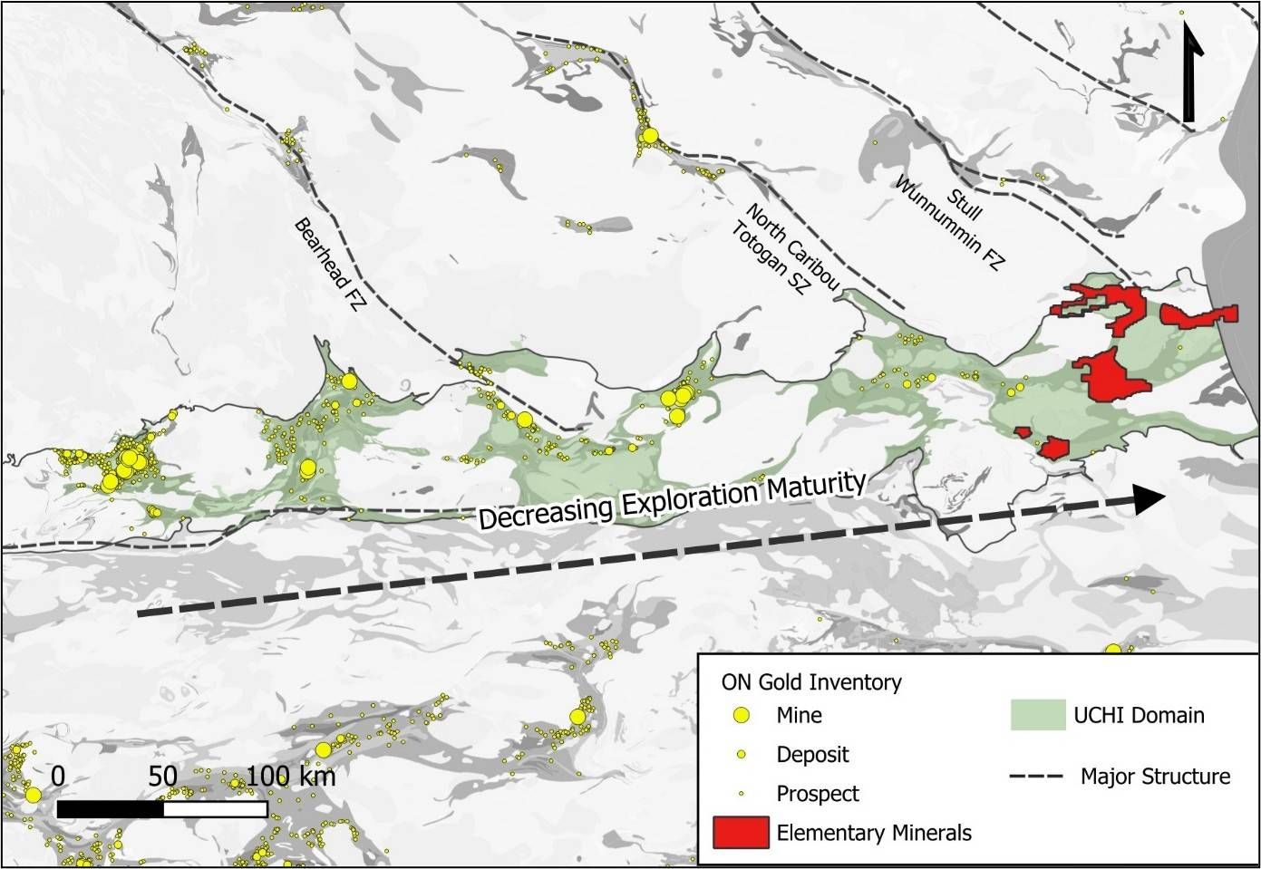 Uchi Geological Domain and known gold deposits