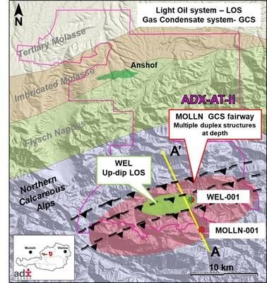 Figure 1: Regional map showing Molln Gas Fairway and Welchau Updip Light Oil Potential (CNW Group/MCF Energy Ltd.)