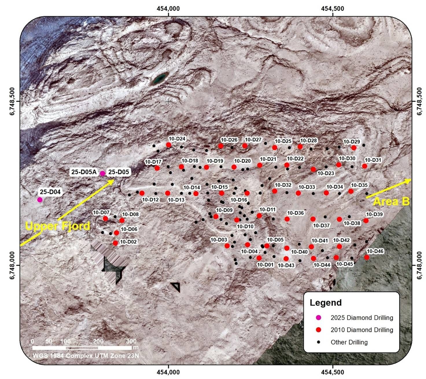 Hill Deposit Drill Hole Summary Plan (WGS84 zone 23N)