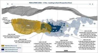 Figure 1: Map showing FDN deposit and FDNS selected drilling results (CNW Group/Lundin Gold Inc.)