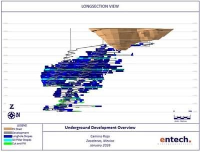 Figure 1: PEA Underground Mine Layout (Shown with the Oxide Open Pit Final Stage) (CNW Group/Orla Mining Ltd.)