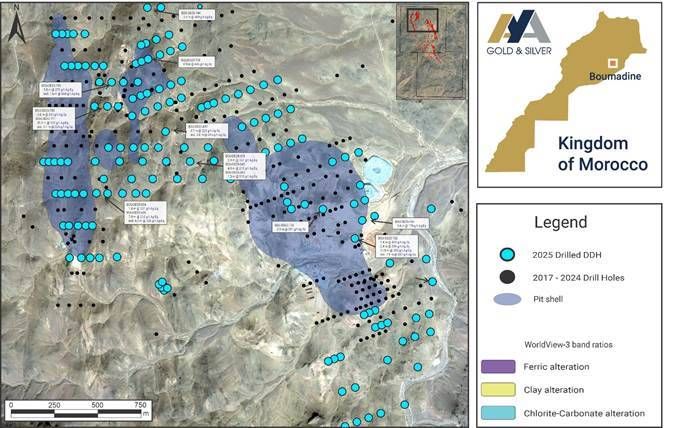 Figure 3 – Surface Plan of Boumadine North, Imariren and Tizi Zones with New DDH Results