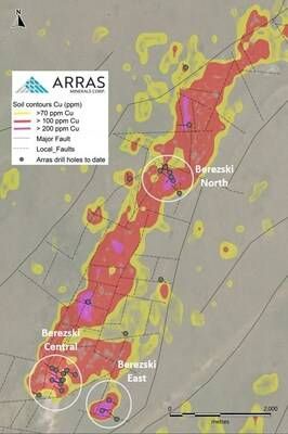 Figure 1. Berezski Trend showing principal Targets (CNW Group/Arras Minerals Corp.)