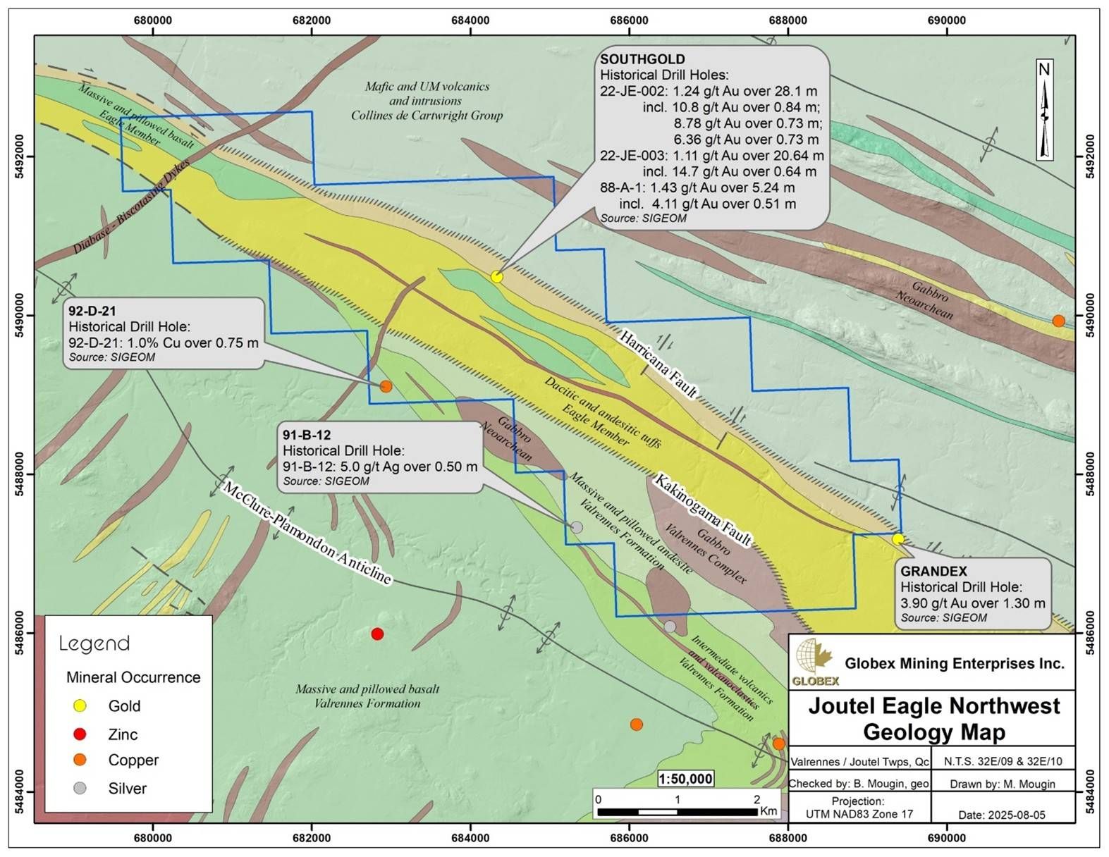 Joutel North-West Property Geology and historic exploration