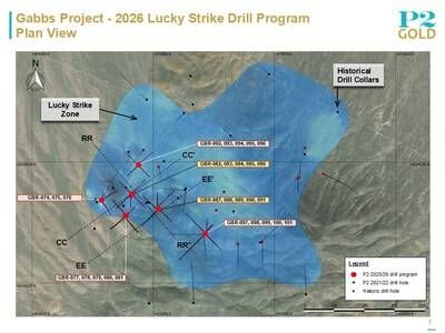 Lucky Strike Zone Plan View (CNW Group/P2 Gold Inc.)
