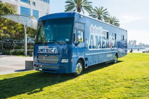 Mobile screening bus providing Shield by Guardant Health, the first and only FDA-approved blood test for primary colorectal cancer screening
