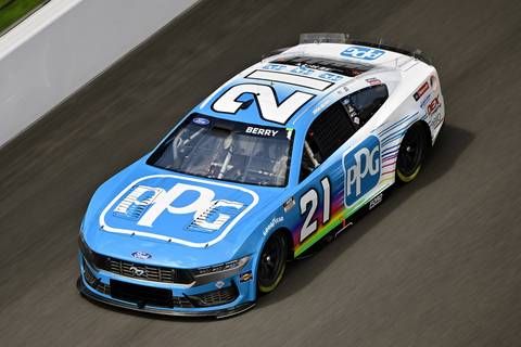 Josh Berry, driving the No. 21 PPG Ford Mustang Dark Horse for Wood Brothers Racing at the 2025 Brickyard 400, is set to return to the iconic race in 2026.