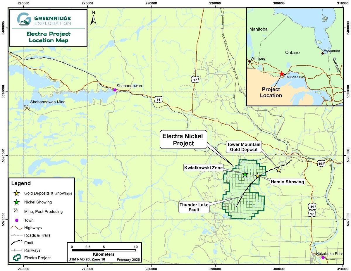 Electra Nickel Project Location with Mineral Deposits and Occurrences