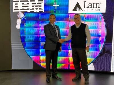 L-R: Mukesh Khare, GM of IBM Semiconductors and VP of hybrid cloud at IBM Research; Vahid Vahedi, chief technology and sustainability officer at Lam Research. IBM and Lam Research have announced a collaboration to enable continued scaling, improved performance, and viable paths to production for sub-1nm logic devices.