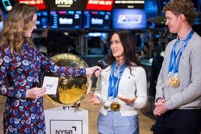 U.S. figure skaters Madison Chock and Evan Bates interviewed at the NYSE.