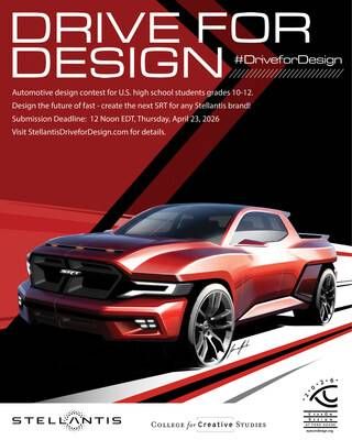 Drive for Design 2026 is an automotive design contest open to U.S. high school students grades 10-12. Visit StellantisDriveforDesign.com for details.