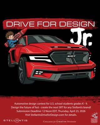 Drive for Design Junior is an automotive design contest open to U.S. students in grades kindergarten - ninth grade. Visit StellantisDriveforDesign.com for details.