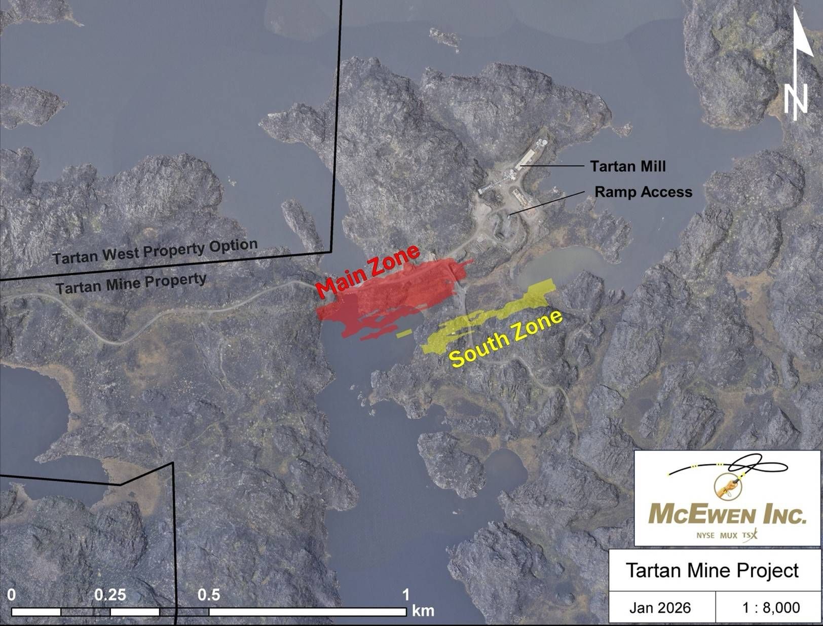 Figure 2: Plan Map of Tartan Mine's Main and South Zones.