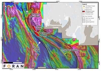 Figure 1 – Total Field Magnetic Map for the McIlvenna Bay Property showing the prospective trends and the Location of the Thunder Zone. (CNW Group/Foran Mining Corporation)