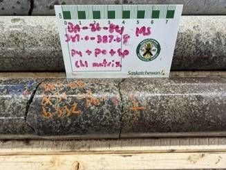 Figure 3 – Photographs of drill core from BA-26-84 showing some examples of the sulphide mineralization textures. Pyrite-pyrrhotite-sphalerite mineralization with strong chlorite alteration (CNW Group/Foran Mining Corporation)